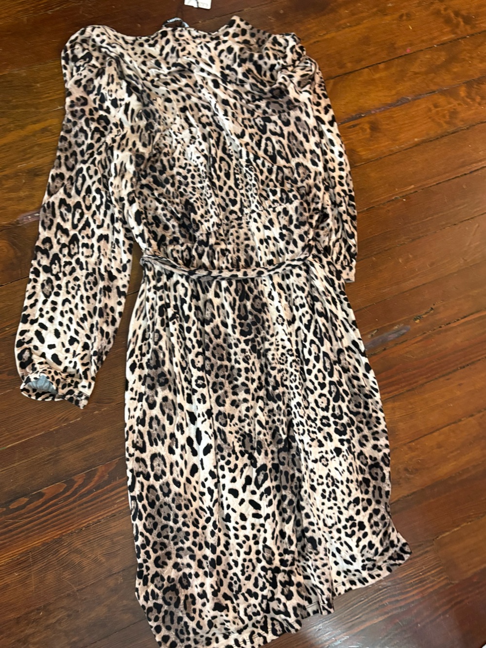 NWT Olsen cheetah leopard print long sleeve wrap midi tie dress size 12 - Picture 5 of 5